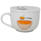 Wholesale - 16oz "ALPHABET" CERAMIC SOUP MUG W/VENTED LID AND DAY DOT MAISON SUCASA C/P 36, UPC: 810094750015